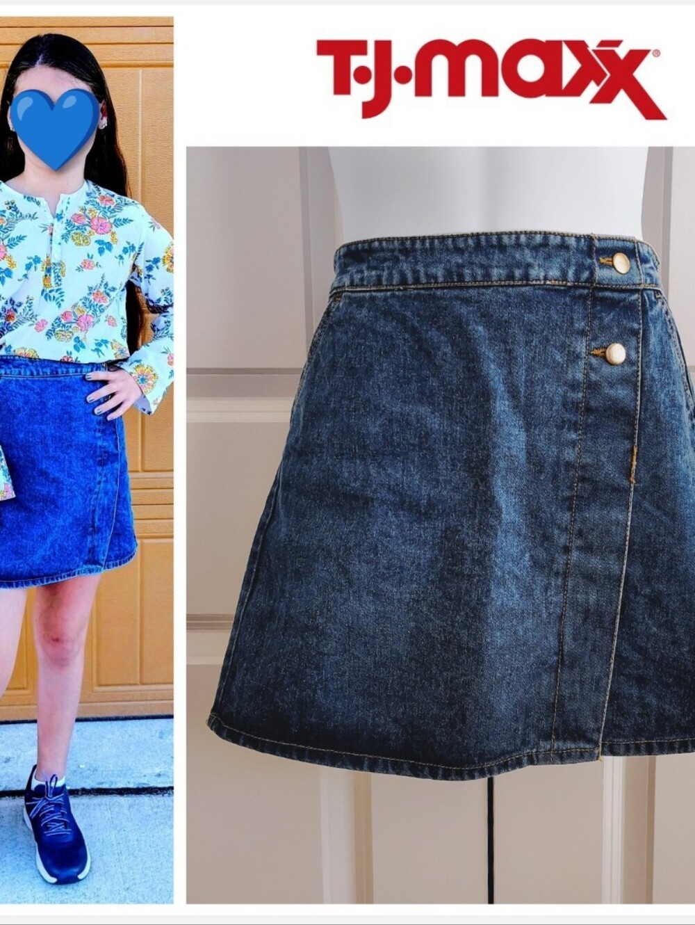 Faux Button Jean Skirt